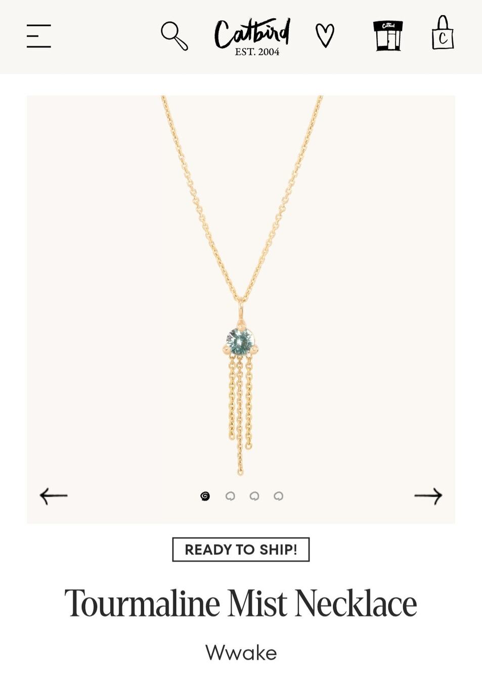 Catbird x Wwake Tourmaline Mist Necklace 14k Gold Dainty Whimsical Fringe chain